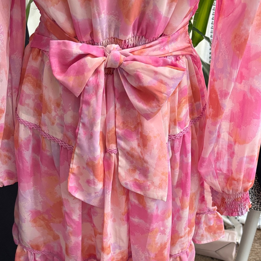 Japna Pink and Orange Long Sleeve Dress - Picture 6 of 8